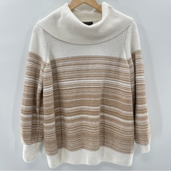 NWT Lane Bryant Cowlneck Striped Cozy Soft White Tan Warm Sweater Size 14/16 - Picture 2 of 13